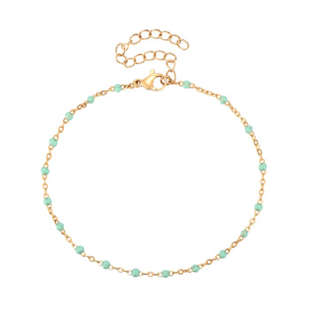 18k gold on stainless steel green enamel anklet